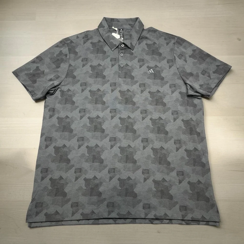 NEW Adidas Go-To PRT Polo Mens XL Carbon Black Geometric Golf Shirt JM5596